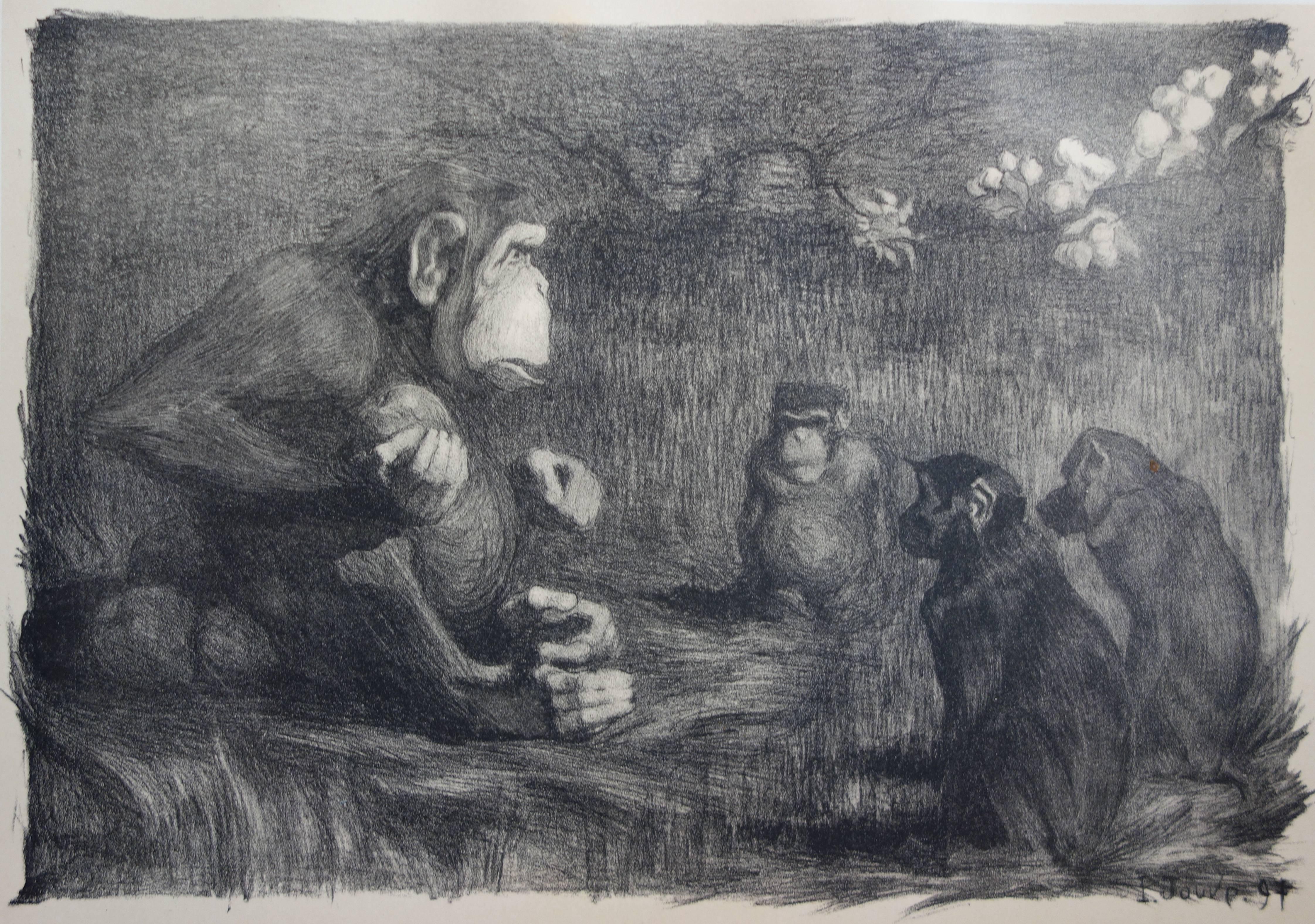The Judgment of Paris (Monkeys) - original lithograph (1897-1898) - Print by Pierre-Paul Jouve