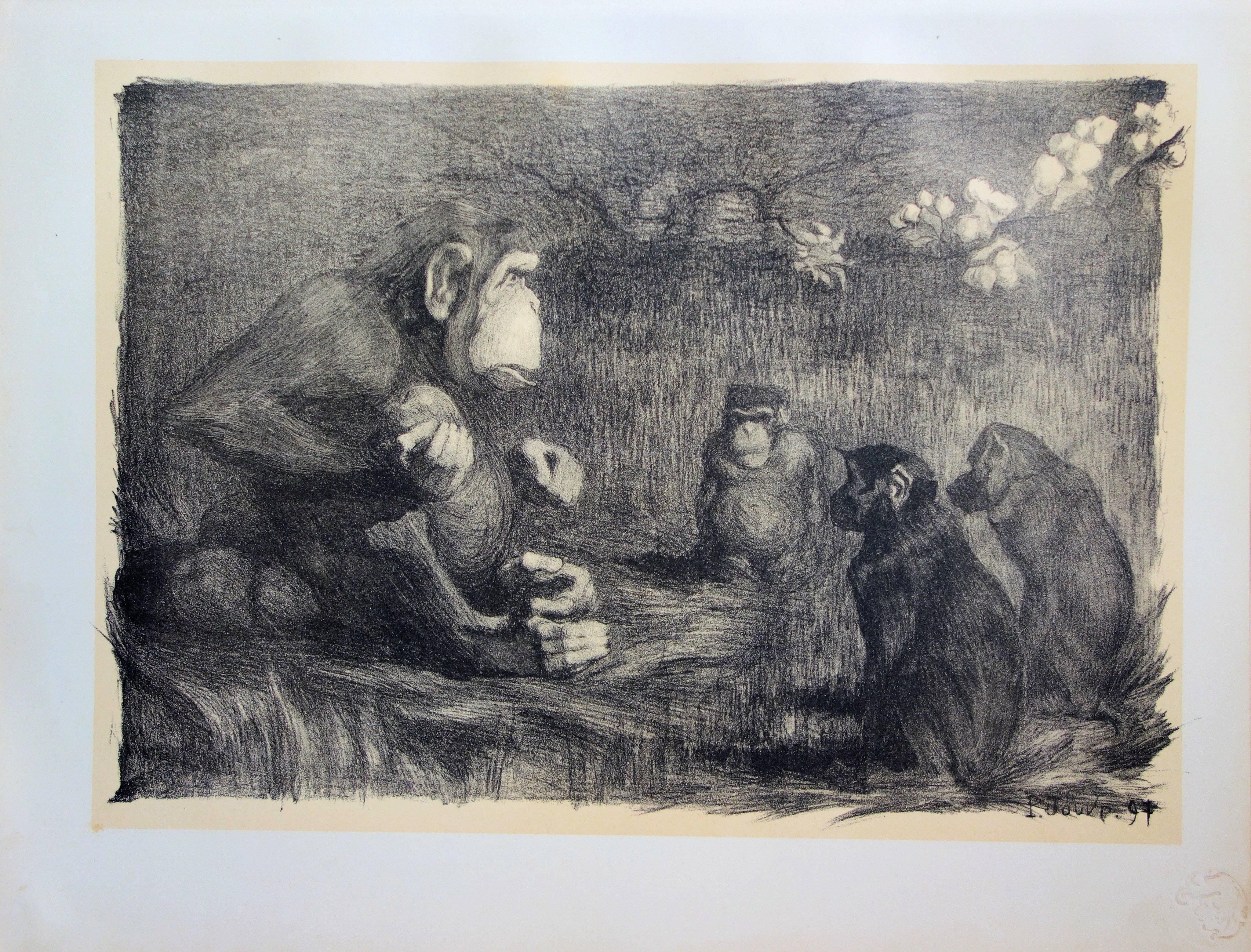 Pierre-Paul Jouve Figurative Print - The Judgment of Paris (Monkeys) - original lithograph (1897-1898)