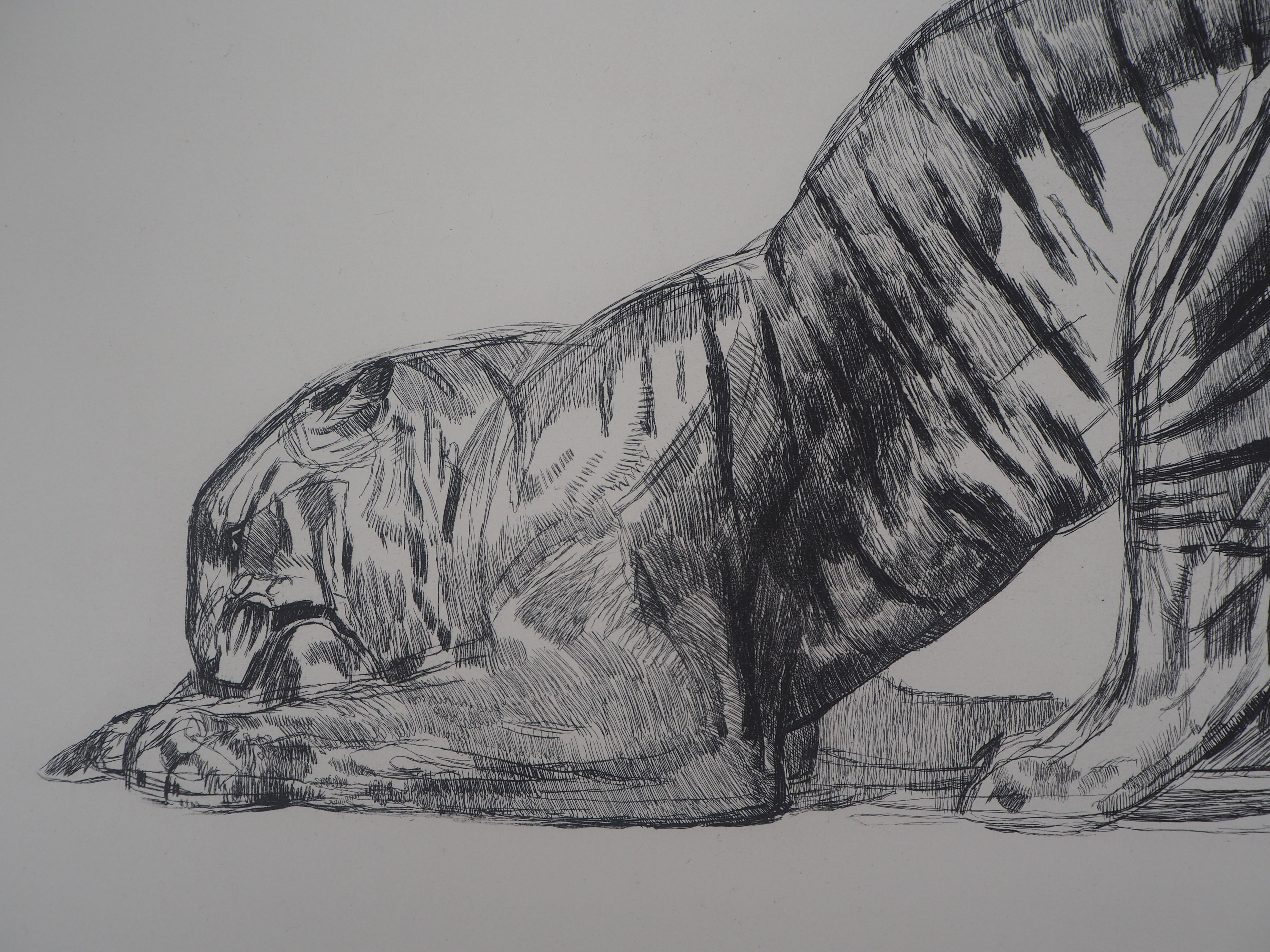Eating Tiger Eating - Eau-forte originale (Marcilhac #370) - Art déco Print par Pierre-Paul Jouve