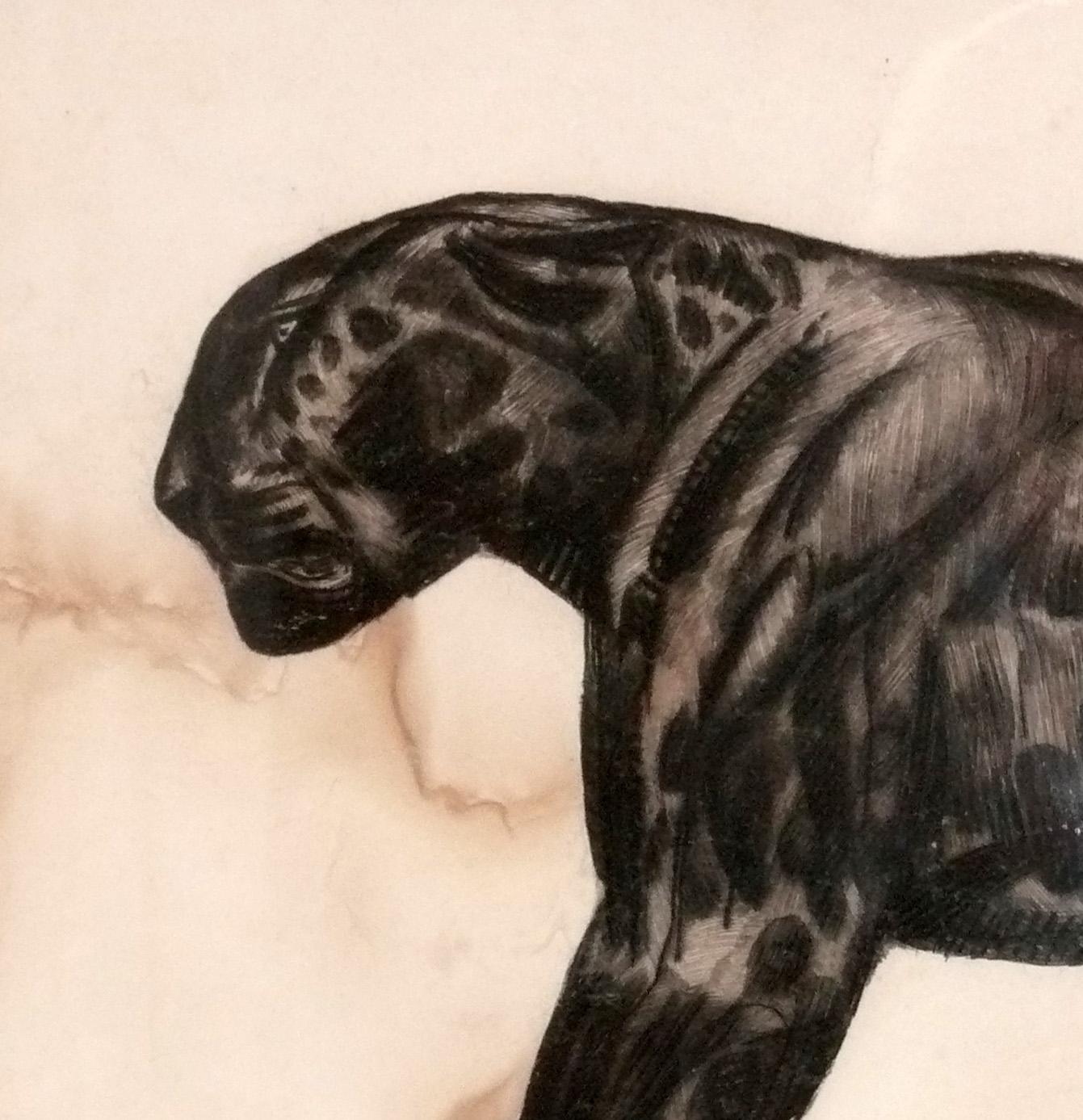 Französische Panther-Radierung von Paul Jouve, signiert, Art déco, 1920er Jahre, wunderschön gerahmt (Frühes 20. Jahrhundert) im Angebot