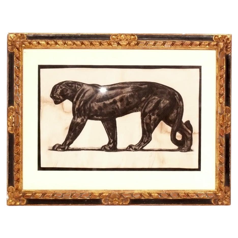 Paul Jouve Signed Panther Etching French Art Deco 1920s Beautifully Framed