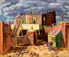 Mid-Winter Move, New Mexico, 1930s American Modernist Oil Painting, Red Blue Tan