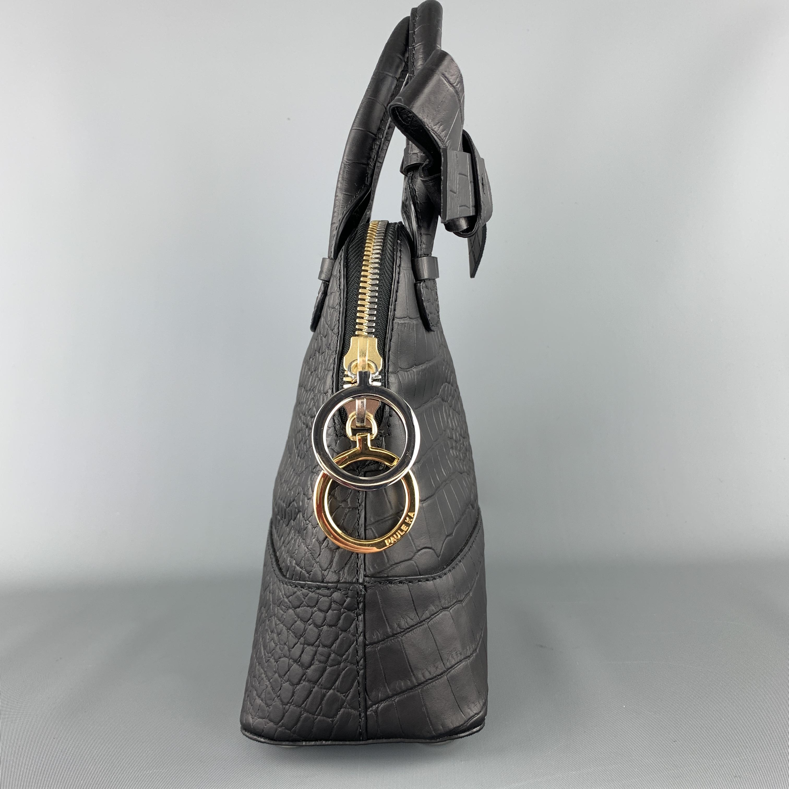 PAUL KA Black Crocodile Embossed Leather Mini Bow Handbag In Excellent Condition In San Francisco, CA