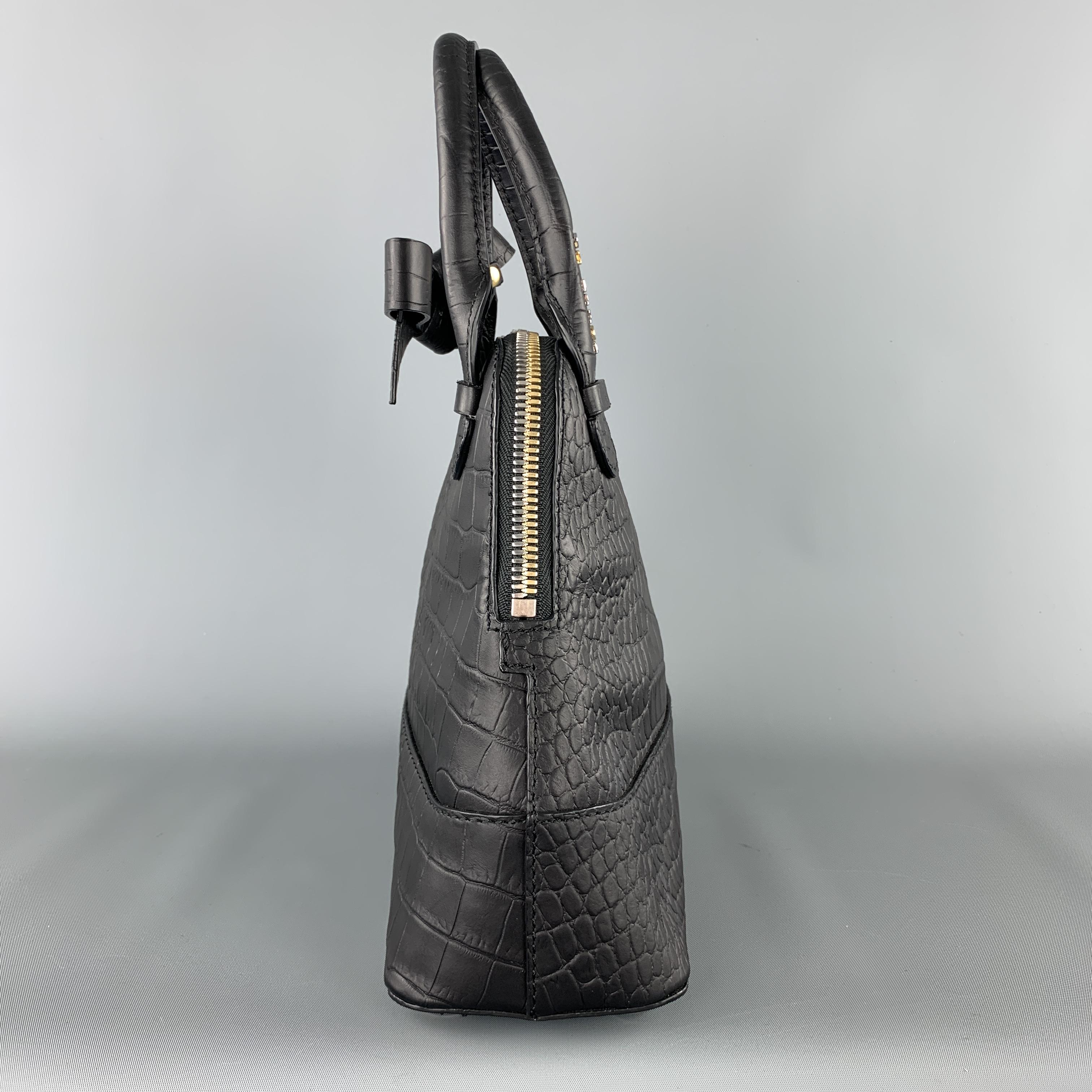 Women's PAUL KA Black Crocodile Embossed Leather Mini Bow Handbag