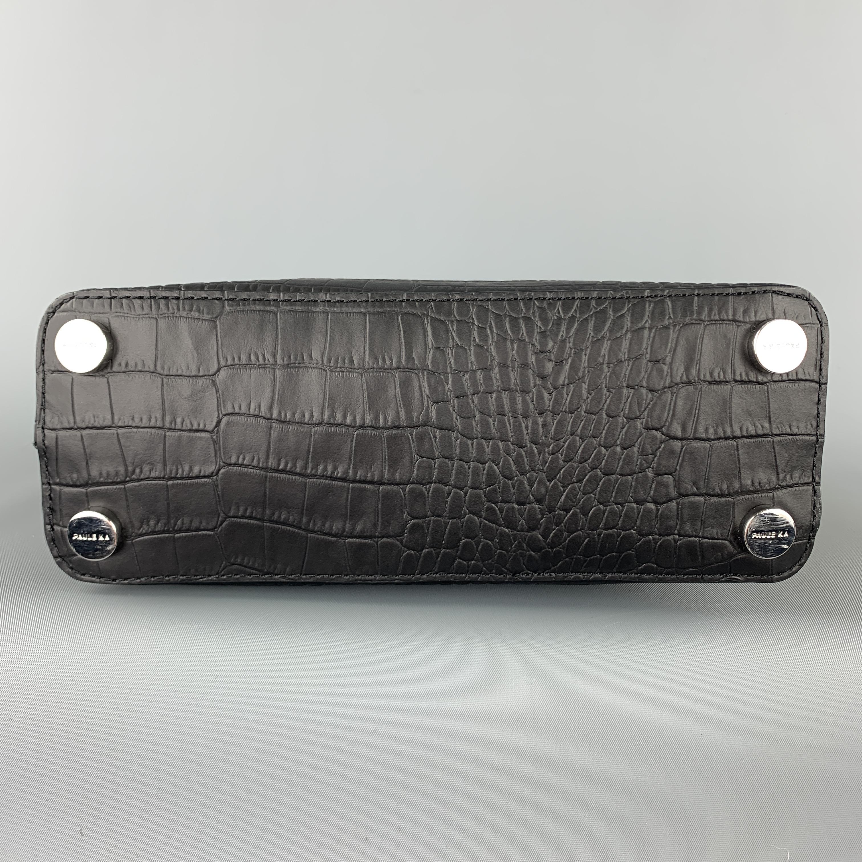 PAUL KA Black Crocodile Embossed Leather Mini Bow Handbag 1