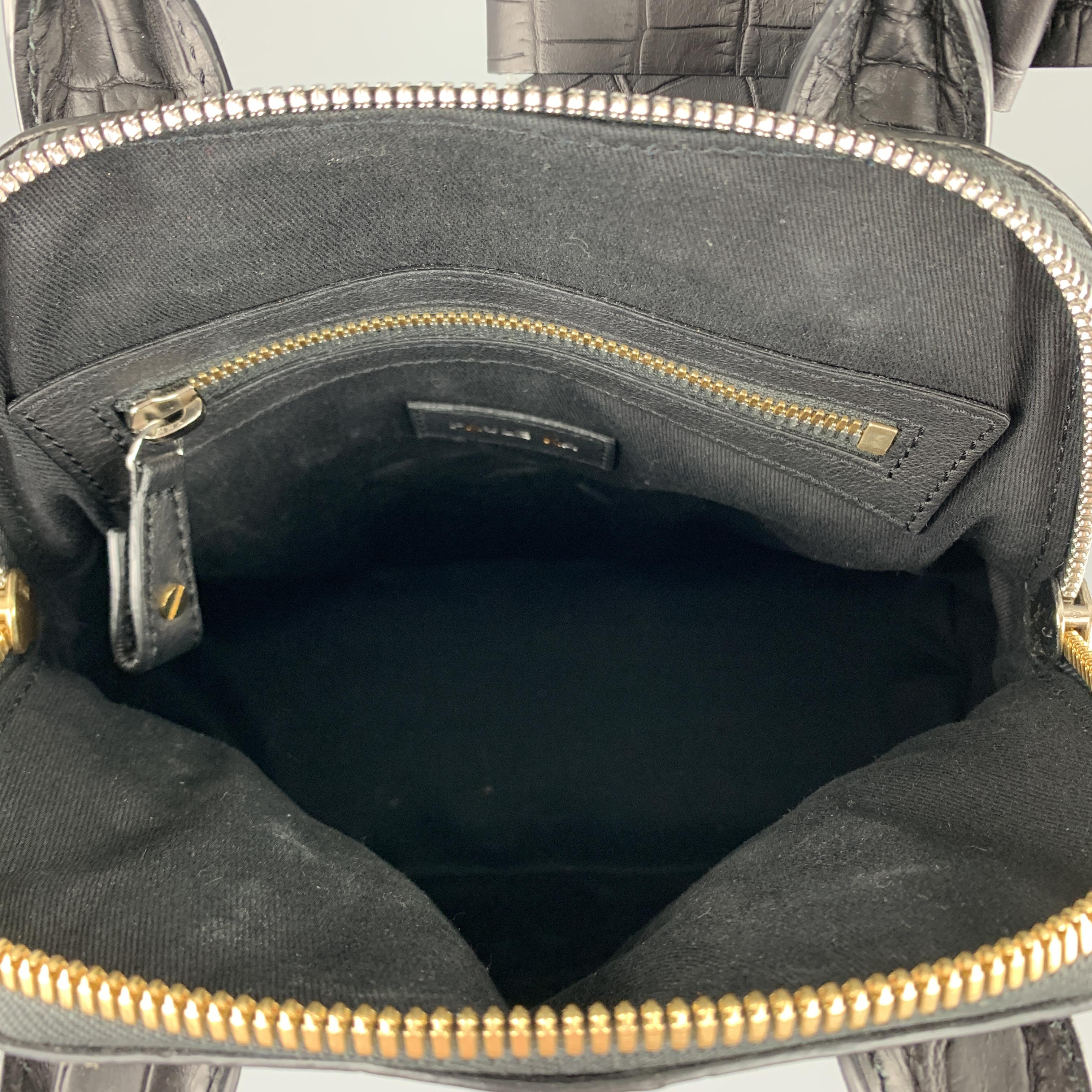 PAUL KA Black Crocodile Embossed Leather Mini Bow Handbag 2