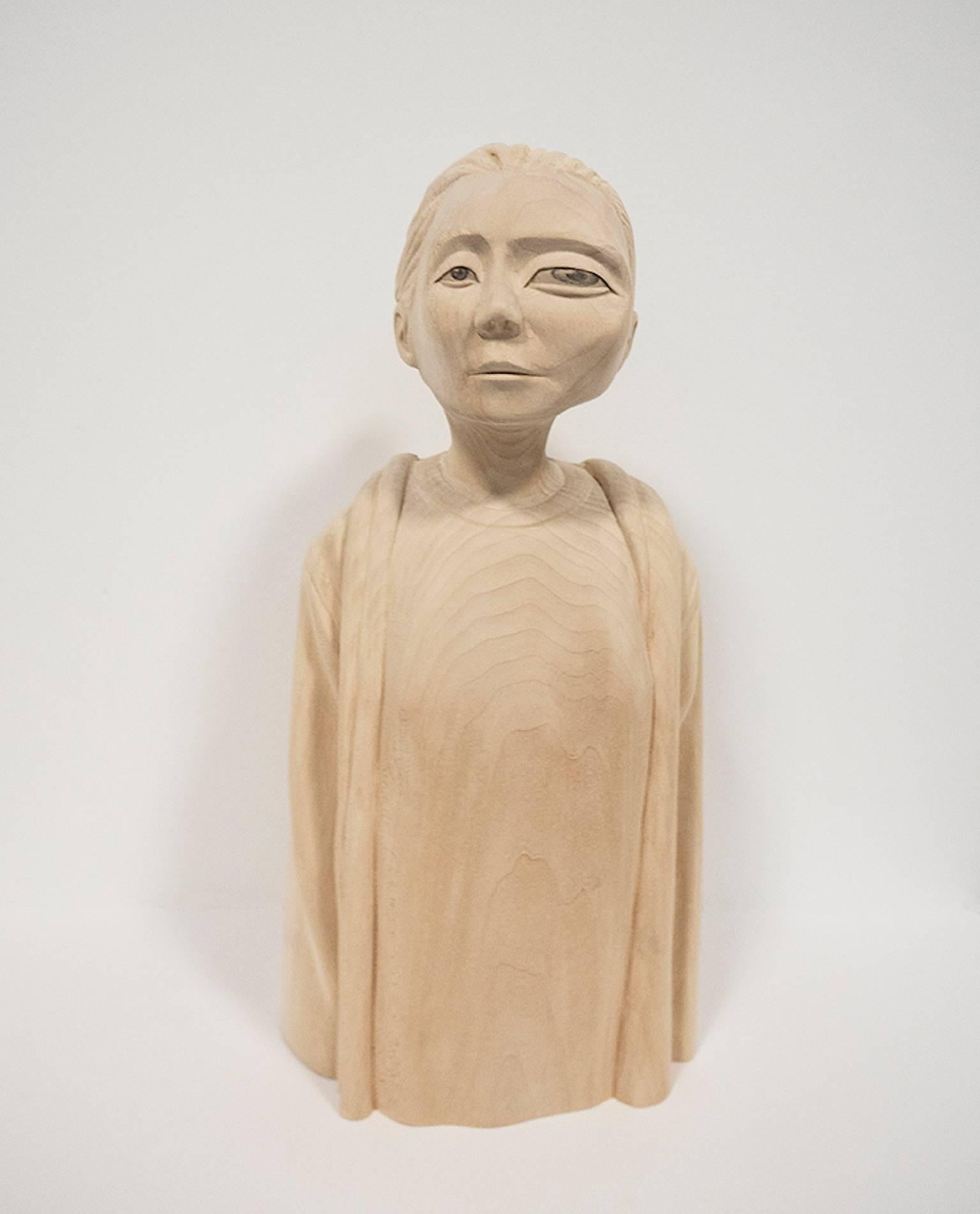 Figurative Sculpture Paul Kaptein - "Rain" Sculpture en bois sculptée à la main, contemporaine, figurative, surréaliste.