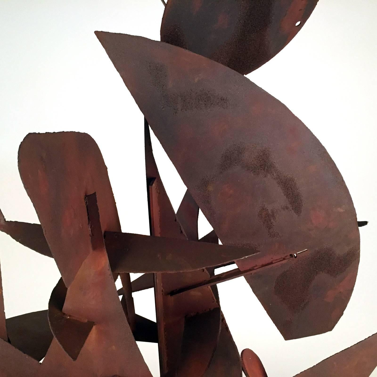 Large modernist, abstract, steel Sculpture by Southern California artist: Paul Kasper. Kasper lived and worked in Whittier, California. He taught at Pasadena School of Fine Arts, Scripps, and Otis Art Institute. He was an architect, photographer,