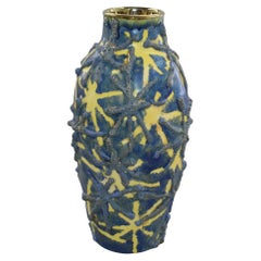 Paul Katrich Studio Pottery 2011 Handmade Blue Yellow Stars Luster Vase 1481