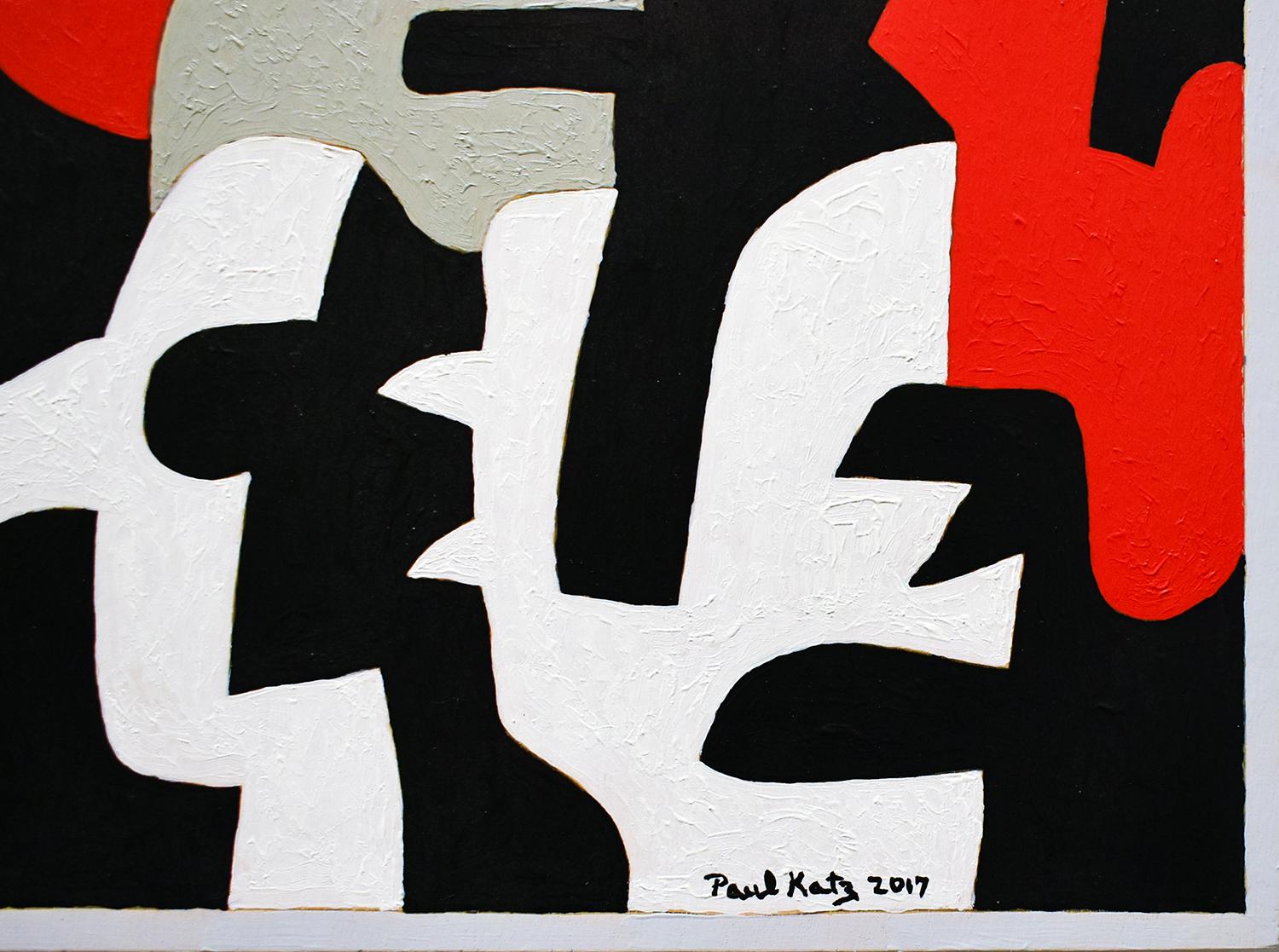 Interlock #52 B (Graphic, Abstract Red, Grey, White & Black Painting on Canvas) - Beige Abstract Painting by Paul Katz
