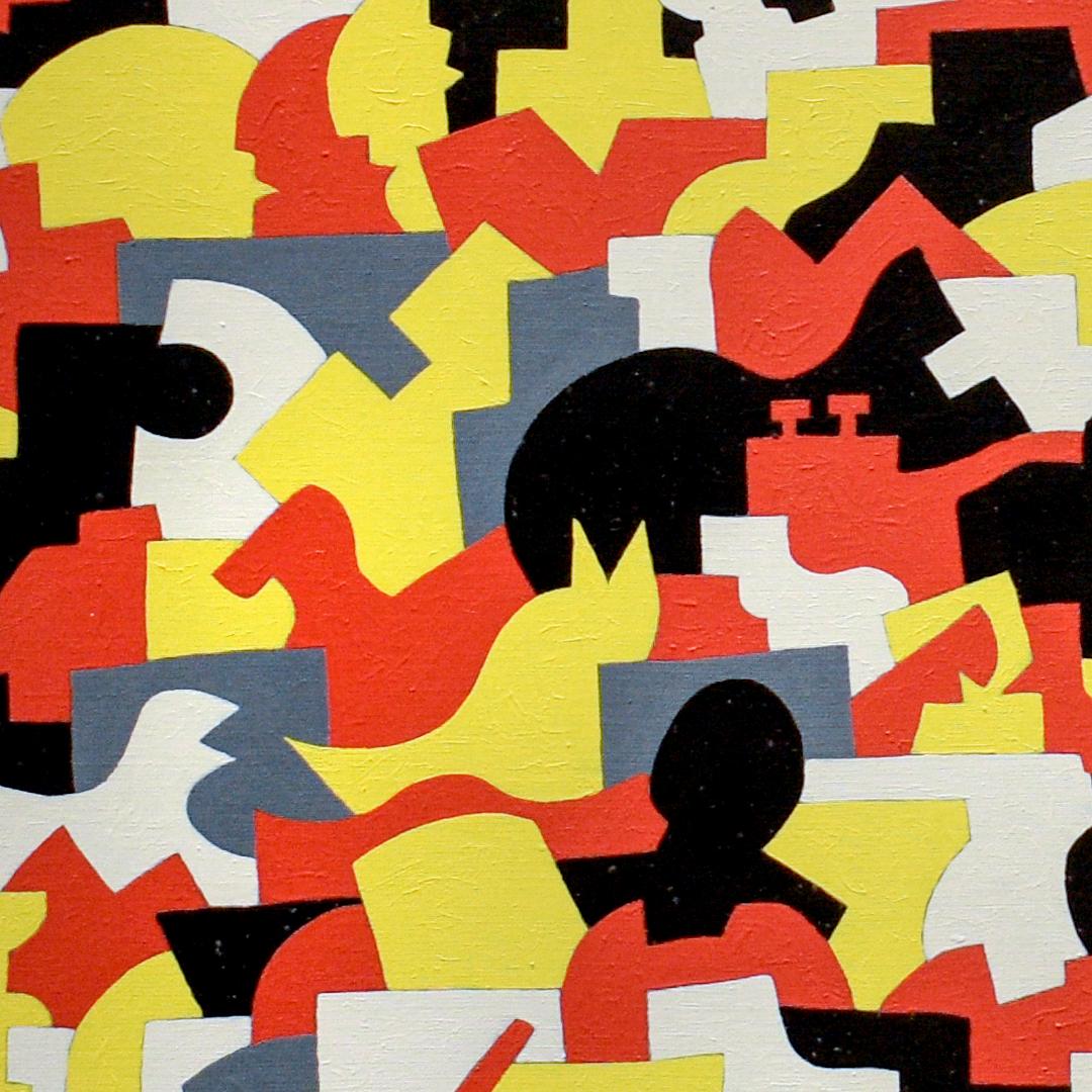 Kingsware (Abstract Geometric Painting on Canvas in Red, Yellow, White) 2