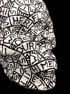 Prelude No. 251 (Black and White Plaster and Found Object Skull Sculpture)