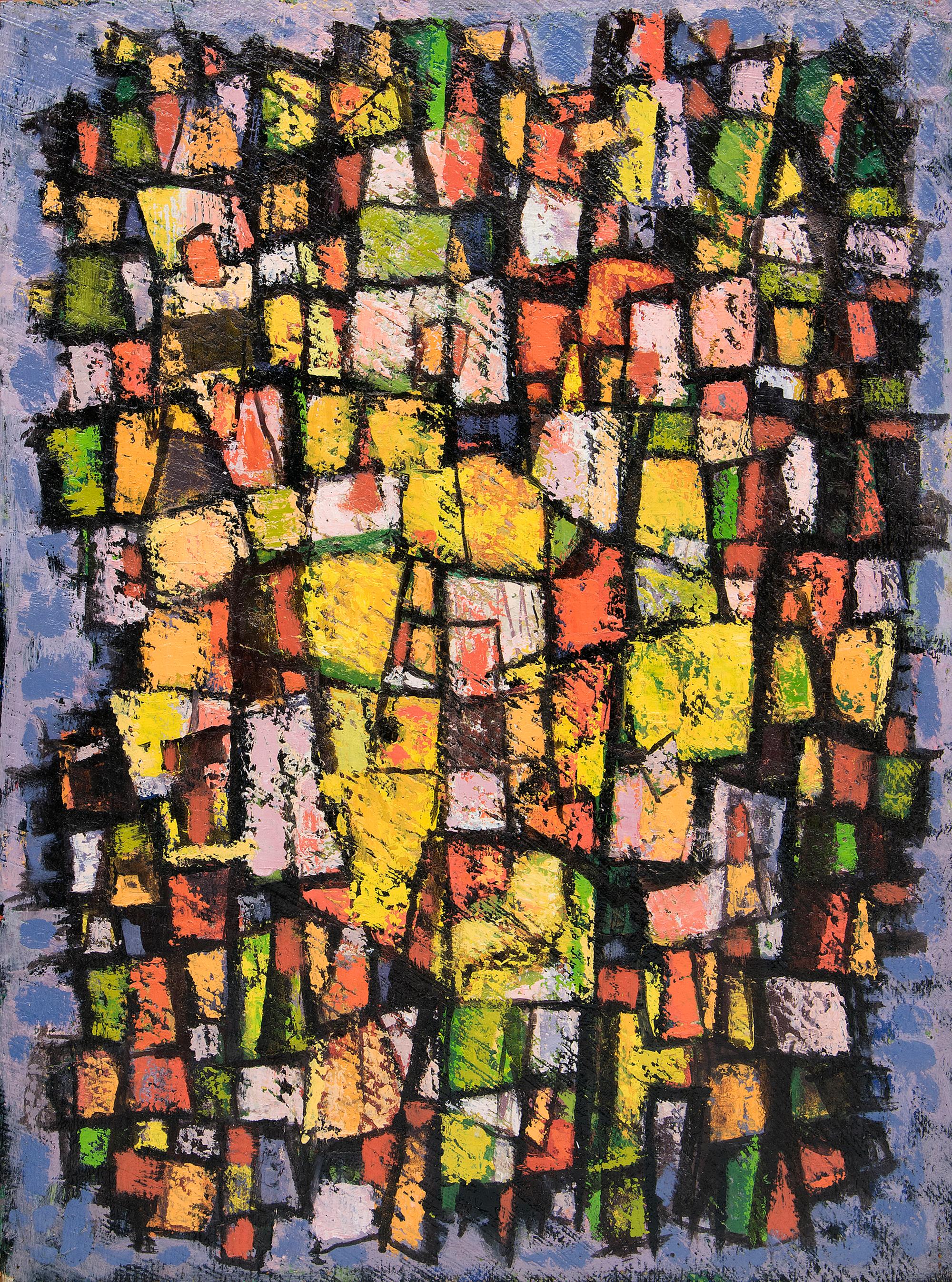 Peinture à l'huile abstraite géométrique originale des années 1950, art vertical et horizontal