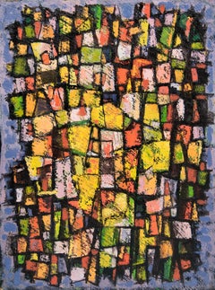 Peinture à l'huile abstraite géométrique originale des années 1950, art vertical et horizontal