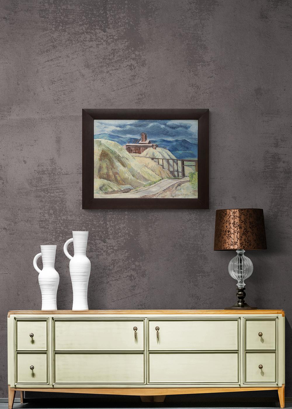 Mine du Colorado, peinture à l'huile de paysage de montagne moderne du WPA des années 1940, 45,72 x 60,96 cm en vente 3