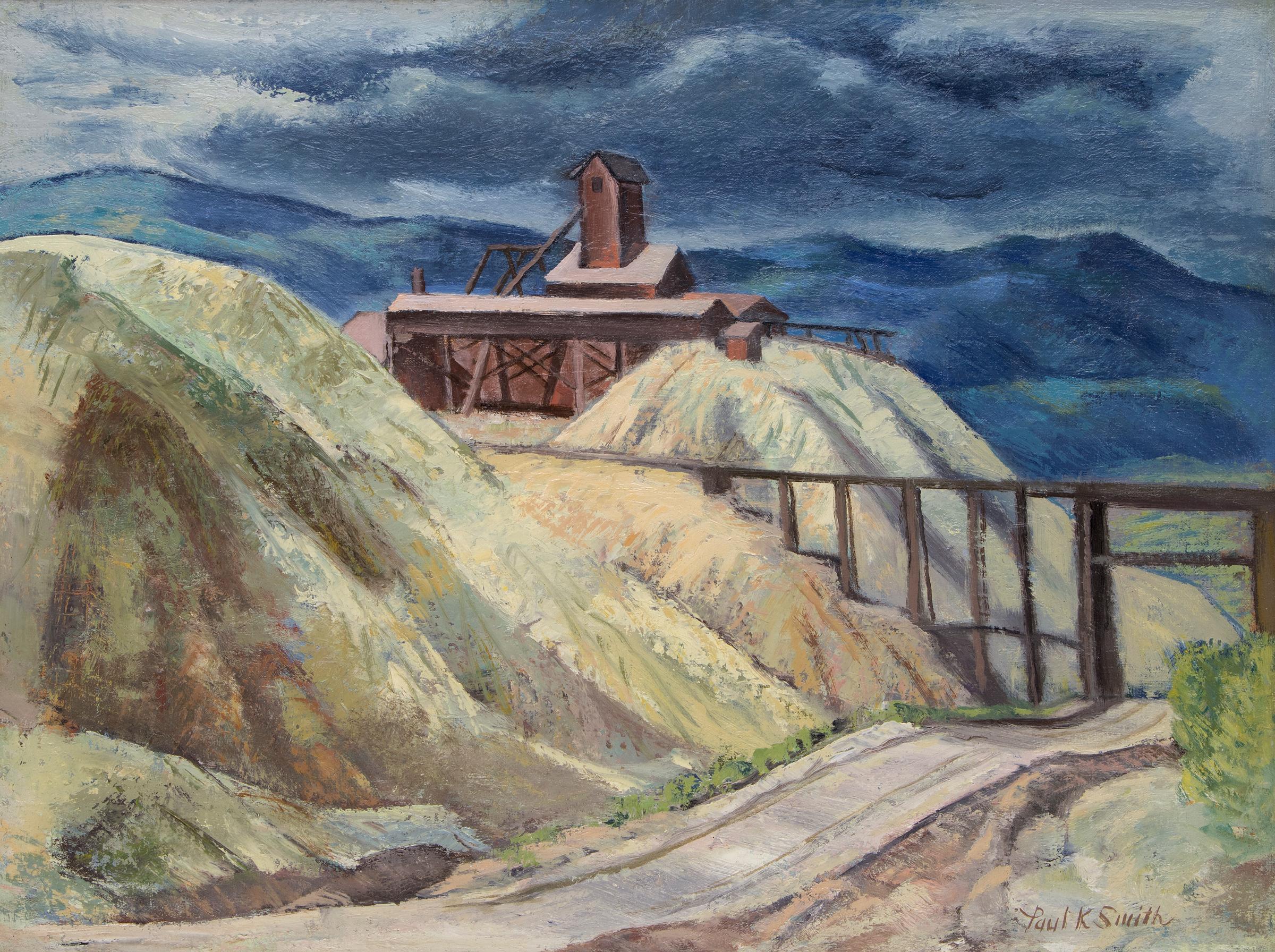 Mine du Colorado, peinture à l'huile de paysage de montagne moderne du WPA des années 1940, 45,72 x 60,96 cm - Painting de Paul Kauvar Smith