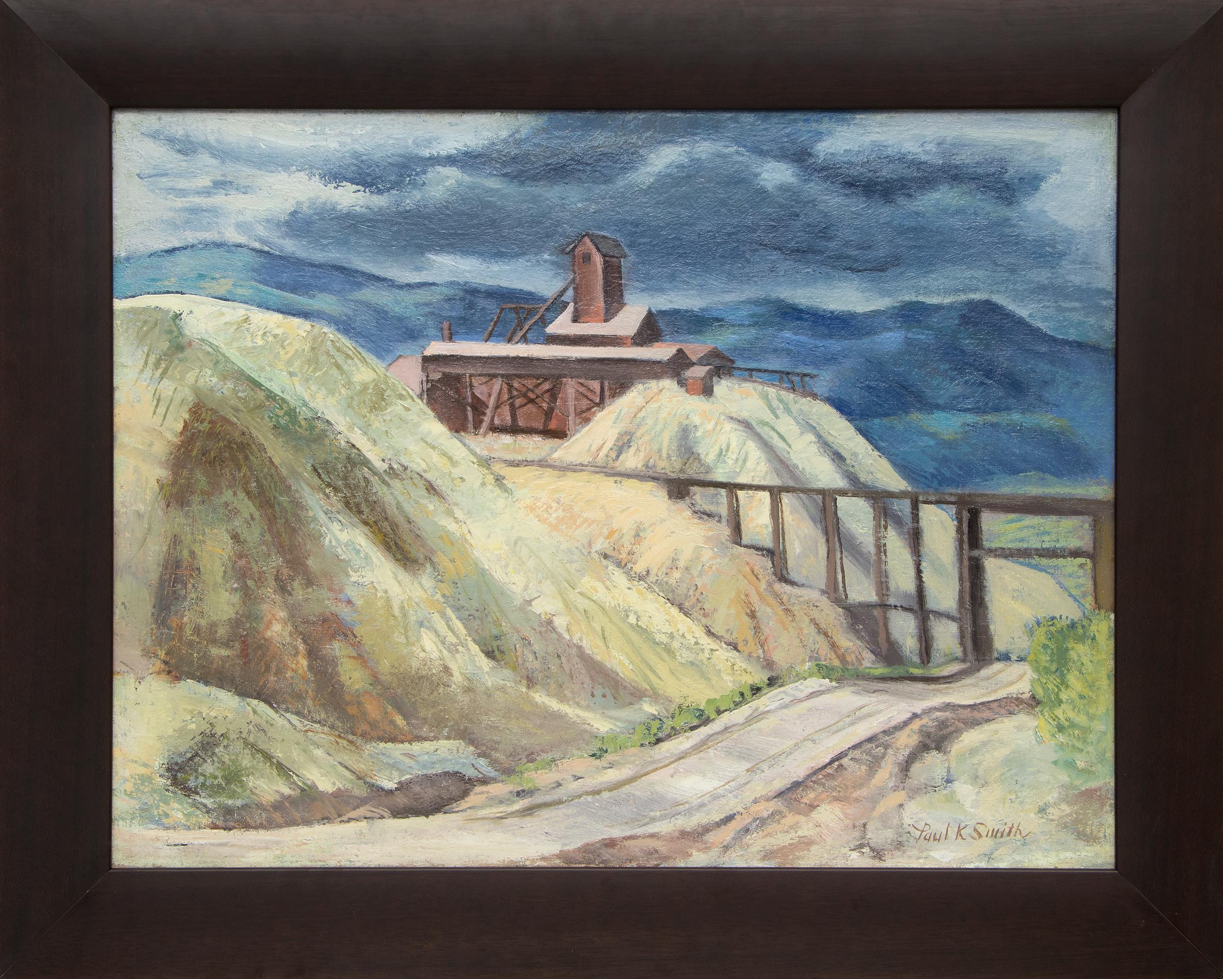 Colorado Mine, Vintage Mountain Landscape, Blue Green, Beige, Gray, Brown, Red