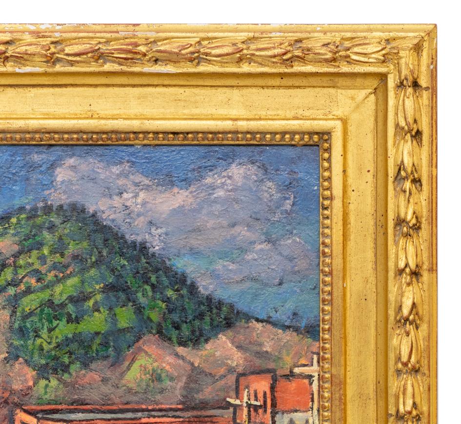 Pueblo minero de Colorado, domingo por la mañana temprano - Paisaje modernista de montaña - Landscape Painting Marrón de Paul Kauvar Smith