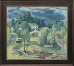 Hille del Colorado con nuvole di tempesta, paesaggio modernista degli anni Quaranta, Greene & Greene