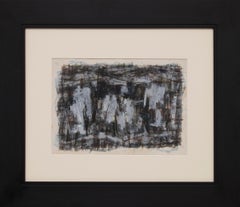 1950s Abstract Oil Painting, Mid-Century Modern Art in Blue, Black & White