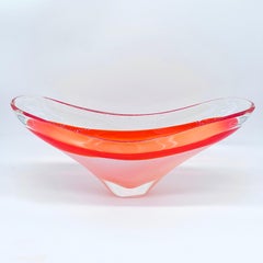 Paul Kedel for Flygsfors Big Coquille Bowl in Orange, White and Clear Glass