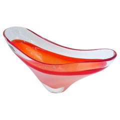 Vintage Paul Kedel for Flygsfors Big Coquille Bowl in Orange, White and Clear Glass