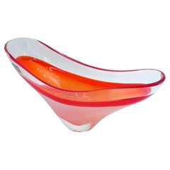 Retro Paul Kedel for Flygsfors Big Coquille Bowl in Orange, White and Clear Glass