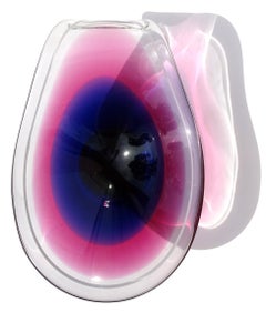 Paul Kedelv Coquille Flygsfors Signé Suède Verre d'Art Soufflé Bleu Rose Bol