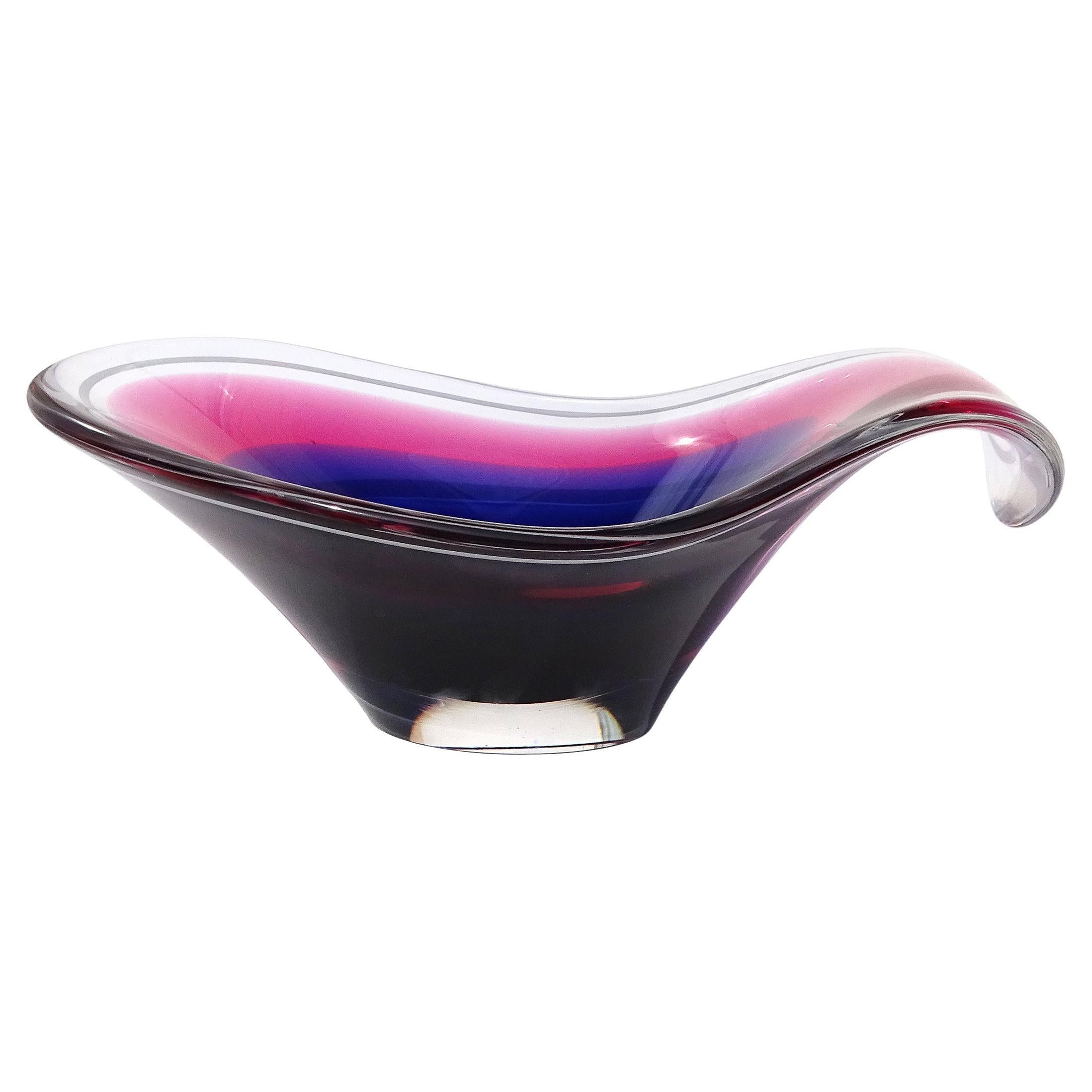 Flygsfors 1956 Blue Coquille Art Glass Bowl, Sweden at 1stDibs