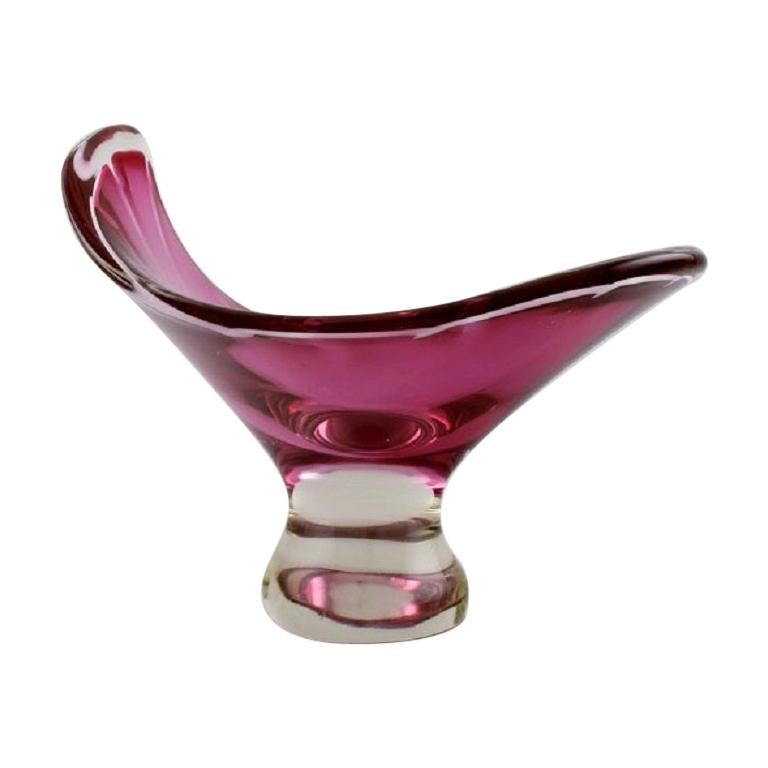 Paul Kedelv for Flygsfors, Pink Bowl in Asymmetric Shape, Swedish Design, 1955