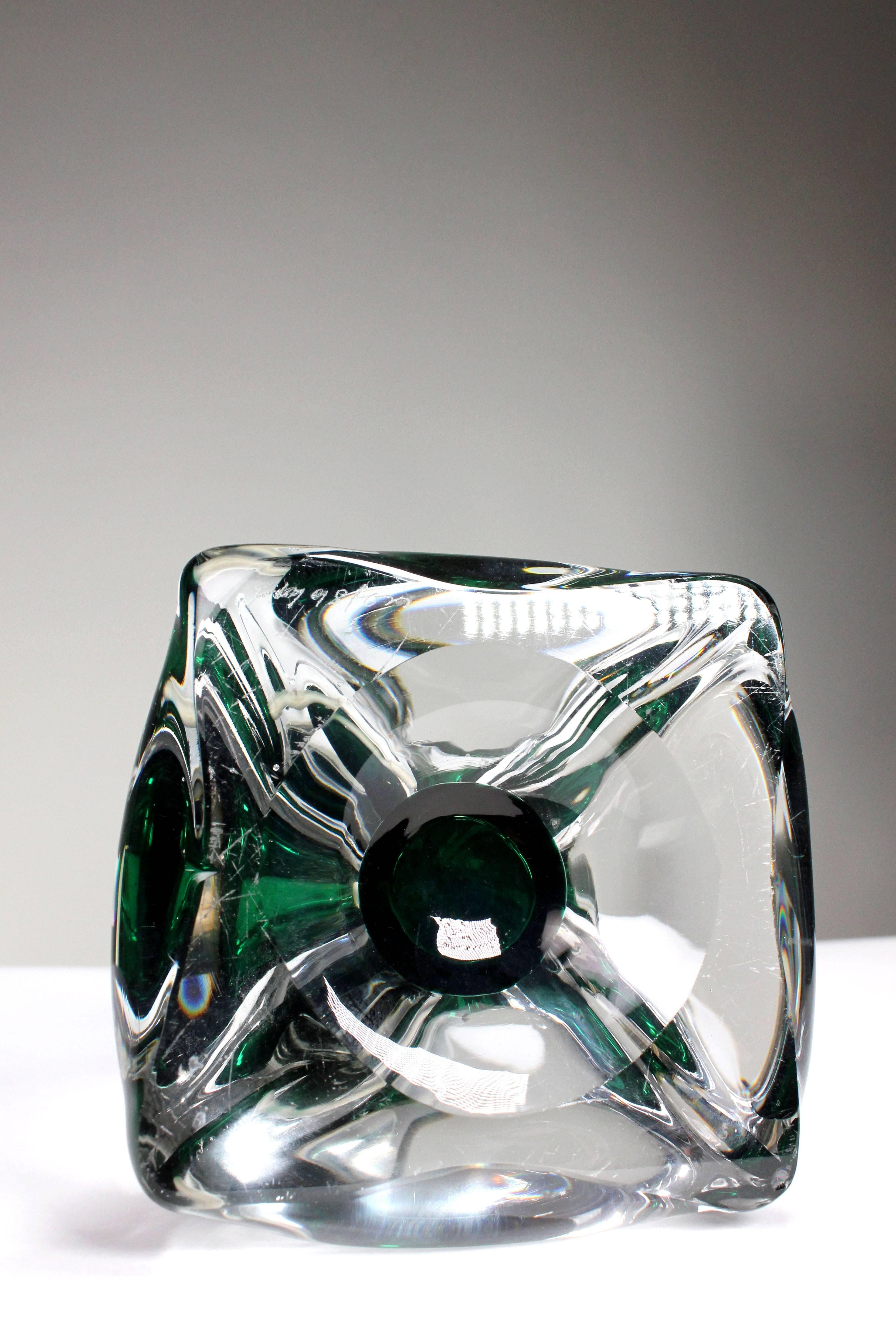 20th Century Flygsfors Green Swirl Art Glass Lamp, Paul Kedelv, 1950s For Sale