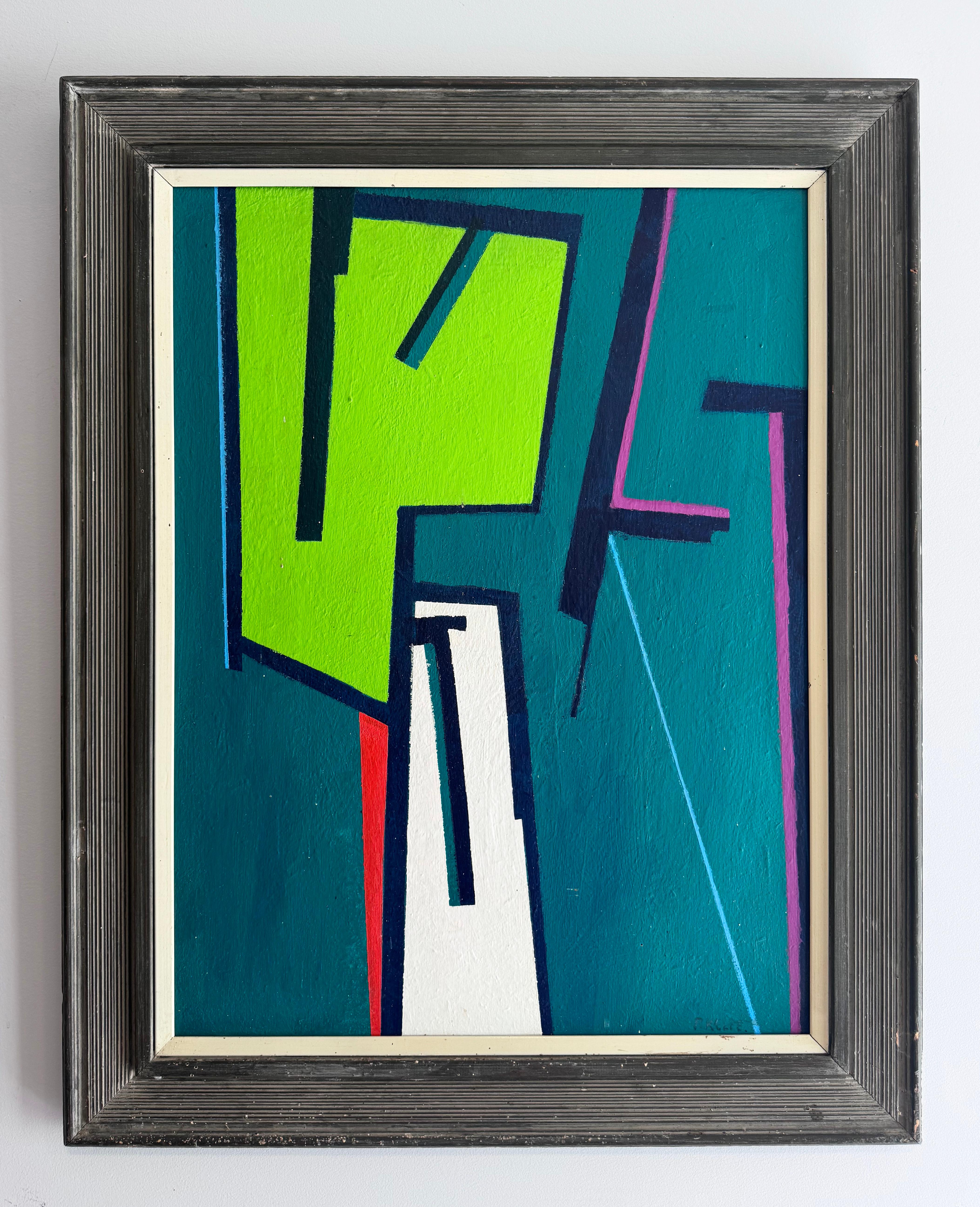 Pittura ad olio astratta geometrica modernista americana d'epoca firmata della metà del secolo scorso - Painting di Paul Kelpe (1902 - 1985) 