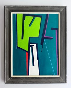 Vintage American Abstract Geometric Modernist Signed Mid Century Oil Painting