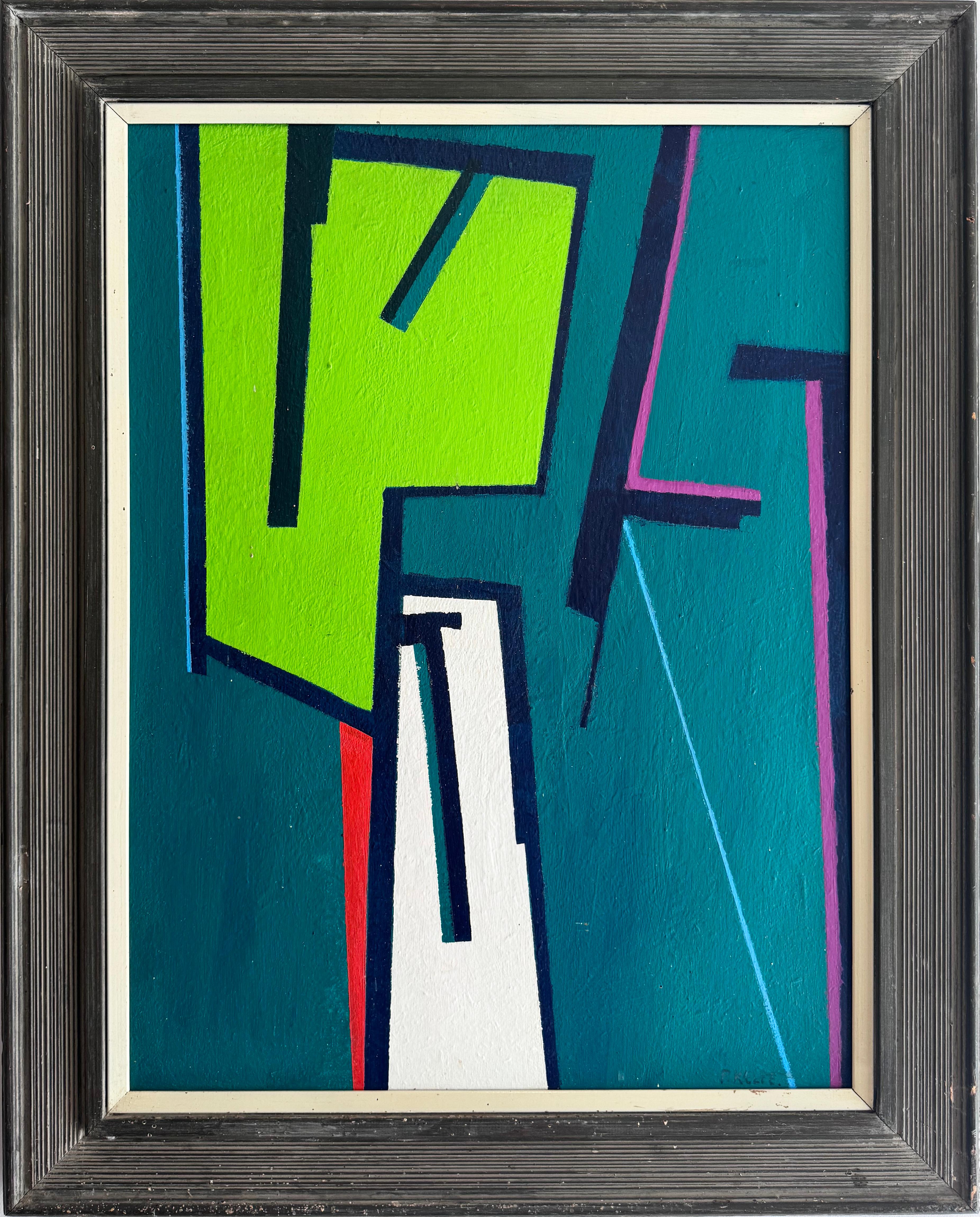 Pittura ad olio astratta geometrica modernista americana d'epoca firmata della metà del secolo scorso - Painting Astratto di Paul Kelpe (1902 - 1985) 
