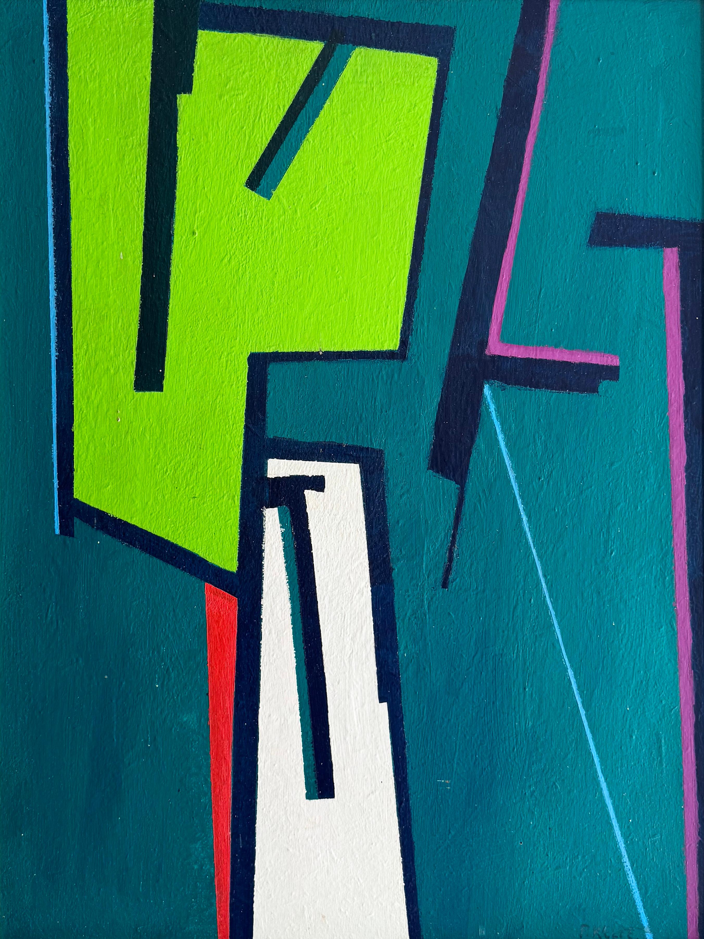 Pittura ad olio astratta geometrica modernista americana d'epoca firmata della metà del secolo scorso - Abstract Painting Blu di Paul Kelpe (1902 - 1985) 