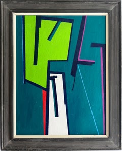 Vintage American Abstract Geometric Modernist Signed Mid Century Oil Painting