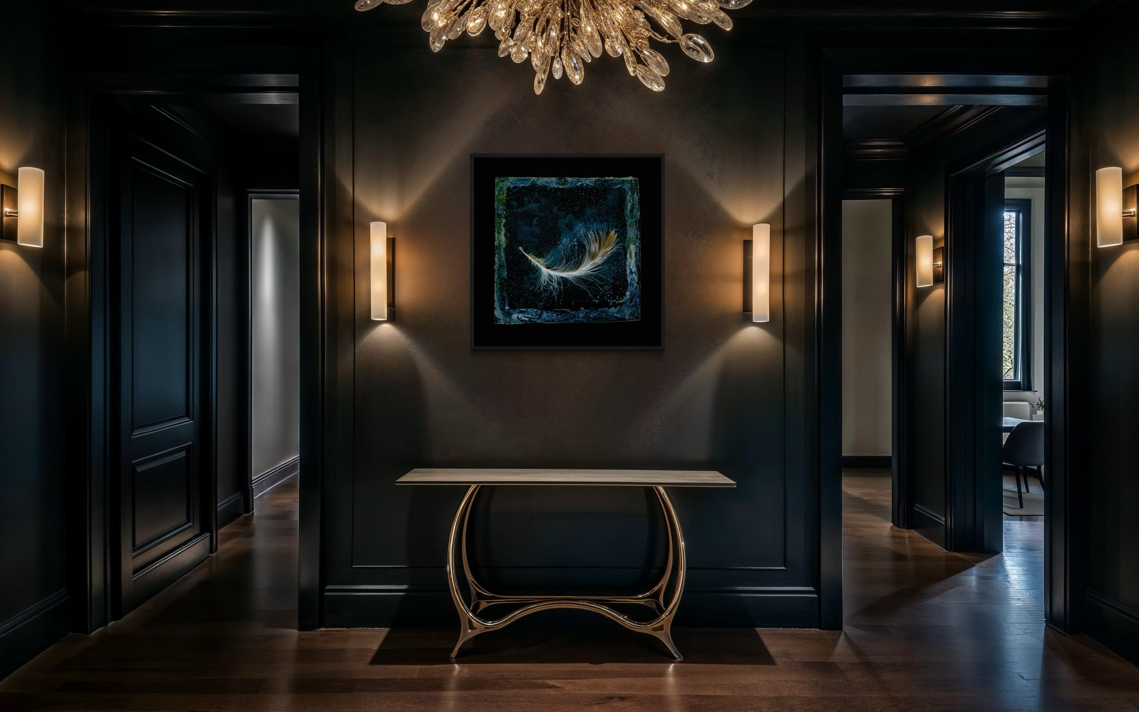 Sketch for a Down Feather Work, Uisken, Custom mounted and framed artwork - Black Abstract Print by Paul Kenny