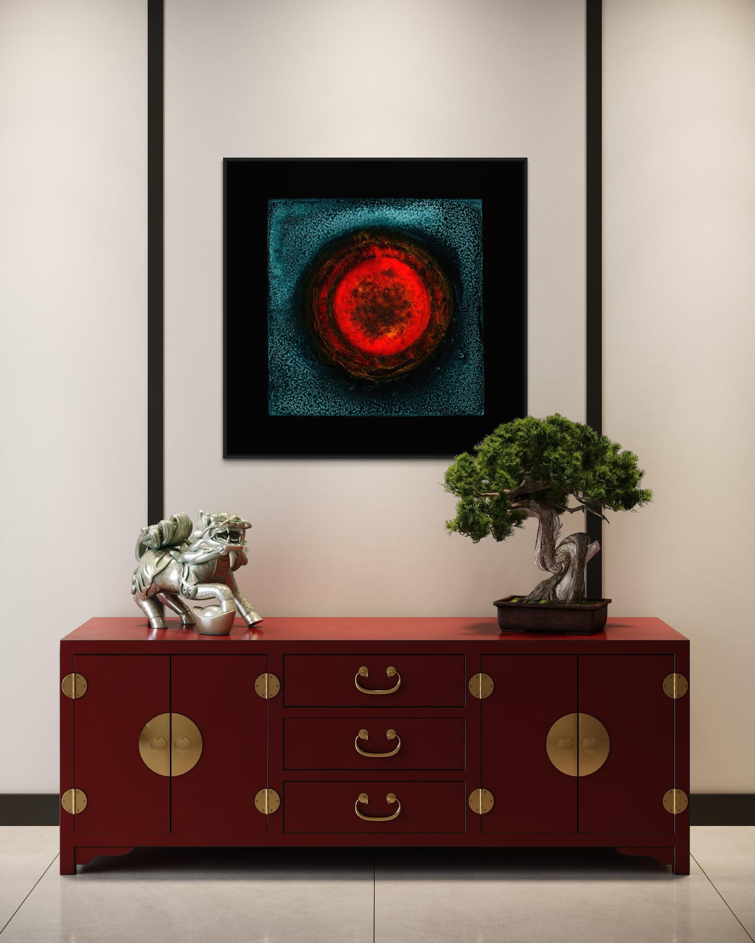 Iona Sun (eclipse and energy), Red, Black and Blue Abstract Print on Paper - Photograph by Paul Kenny