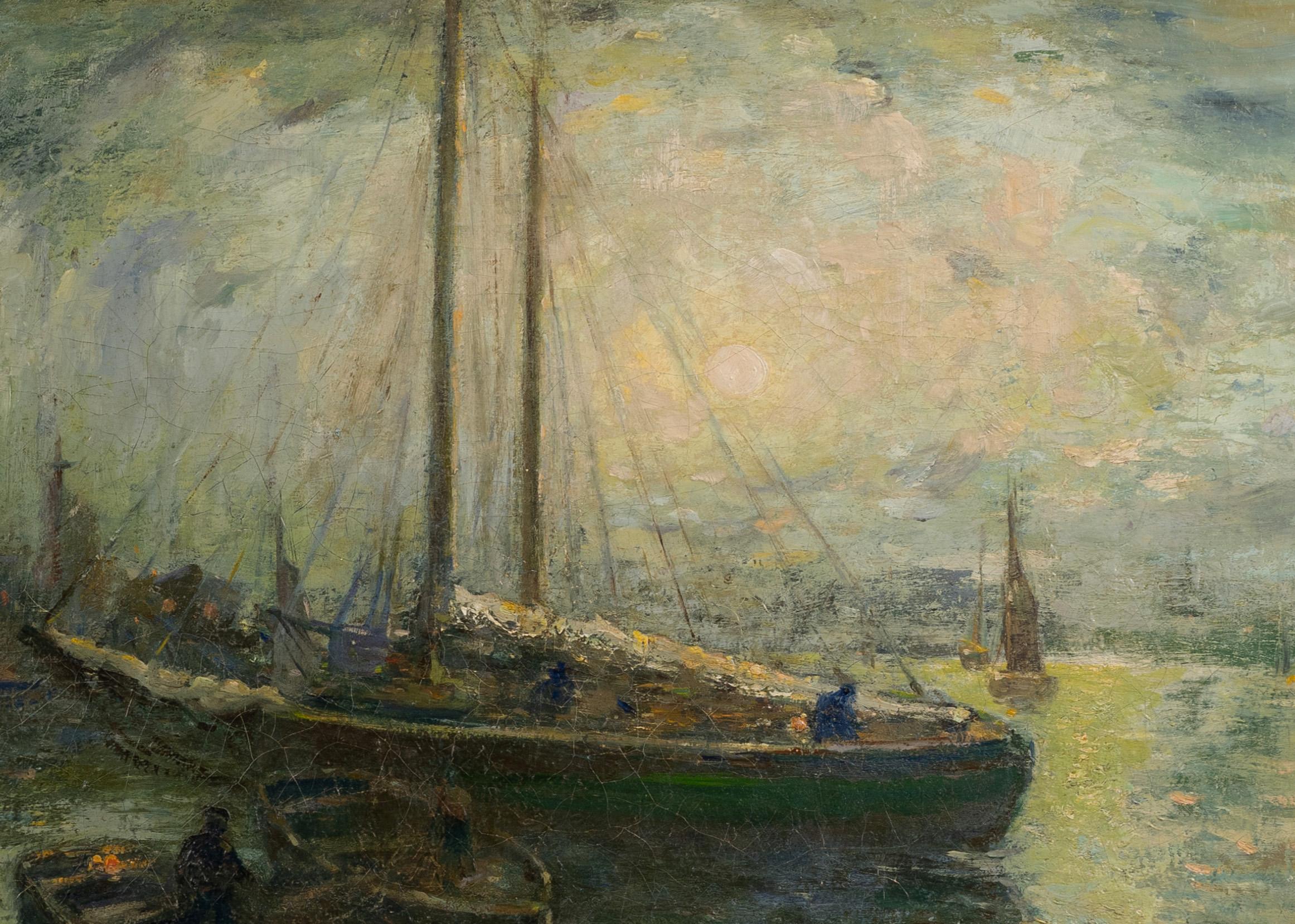 Antike amerikanische impressionistische New Yorker Hafenlandschaft, große Meereslandschaft, signiertes Gemälde im Angebot 2