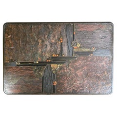 Paul Kingma 1987 Concrete Slate Brass and Gem Stones Coffee Table Signed