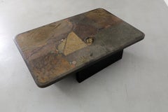 Paul Kingma Attributed Stone and Metal Mosaic Coffee Table with Gear Motif