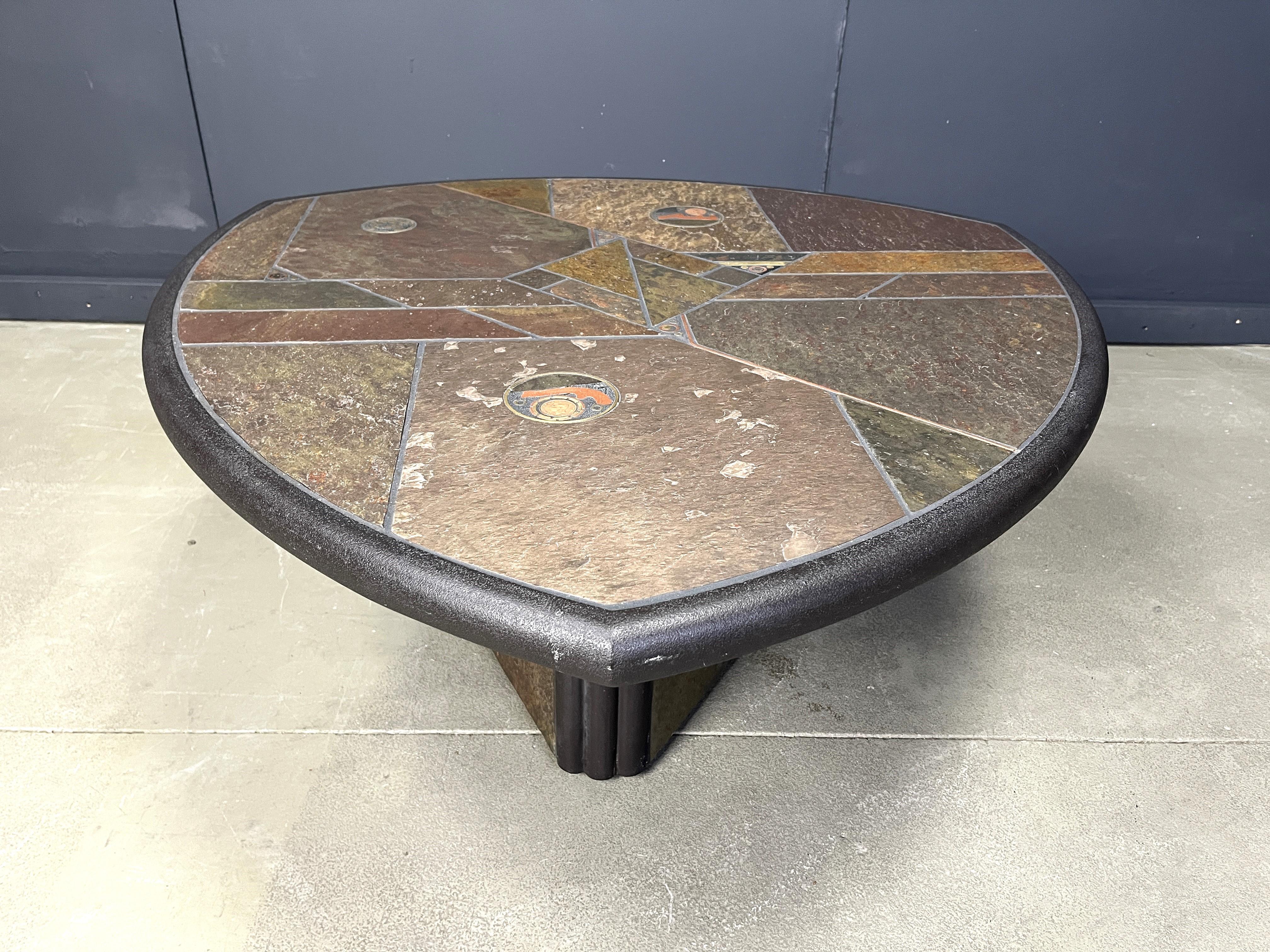 Brutalist Paul Kingma attributed triangular coffee table, 1980s