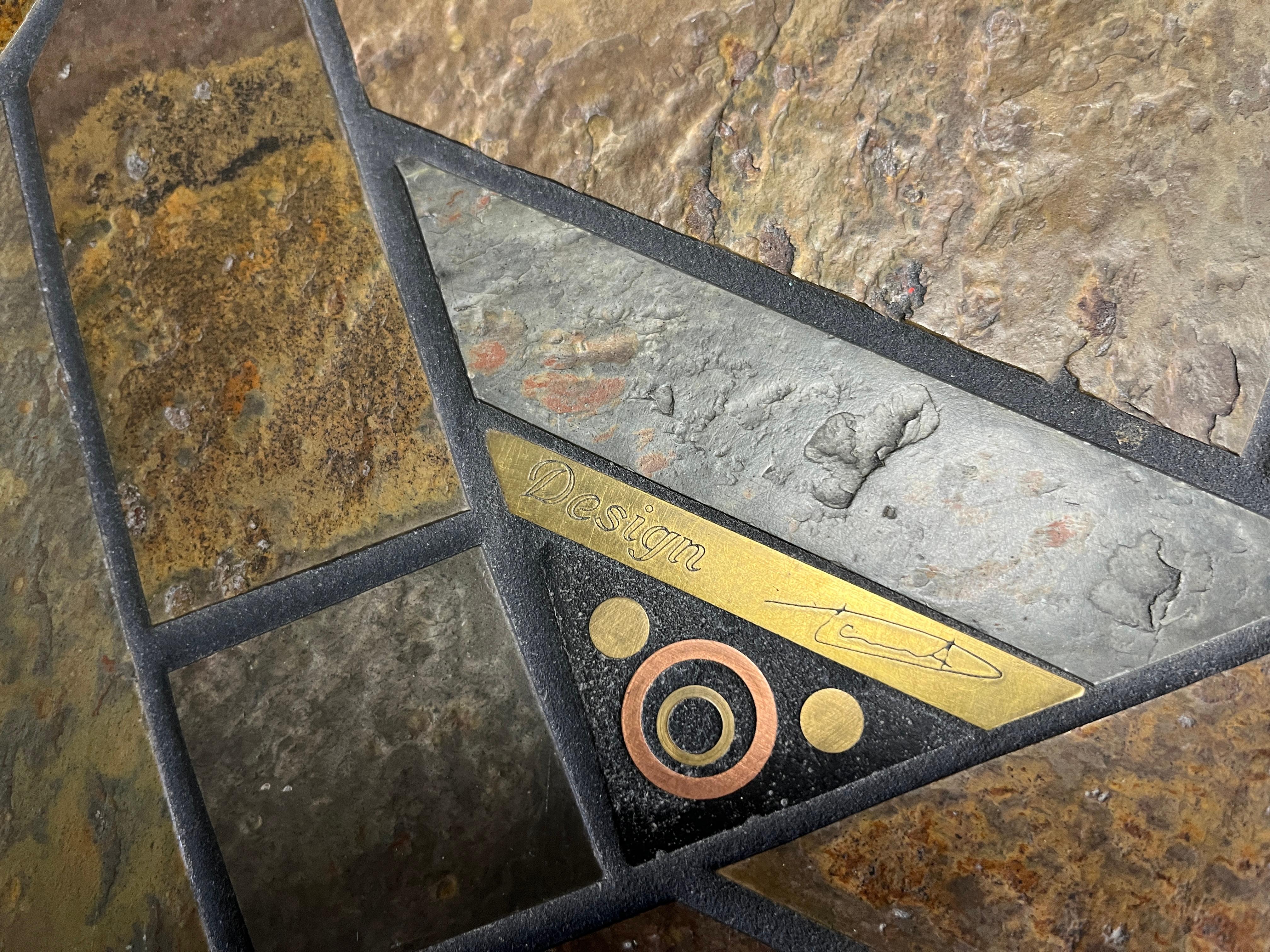Copper Paul Kingma attributed triangular coffee table, 1980s