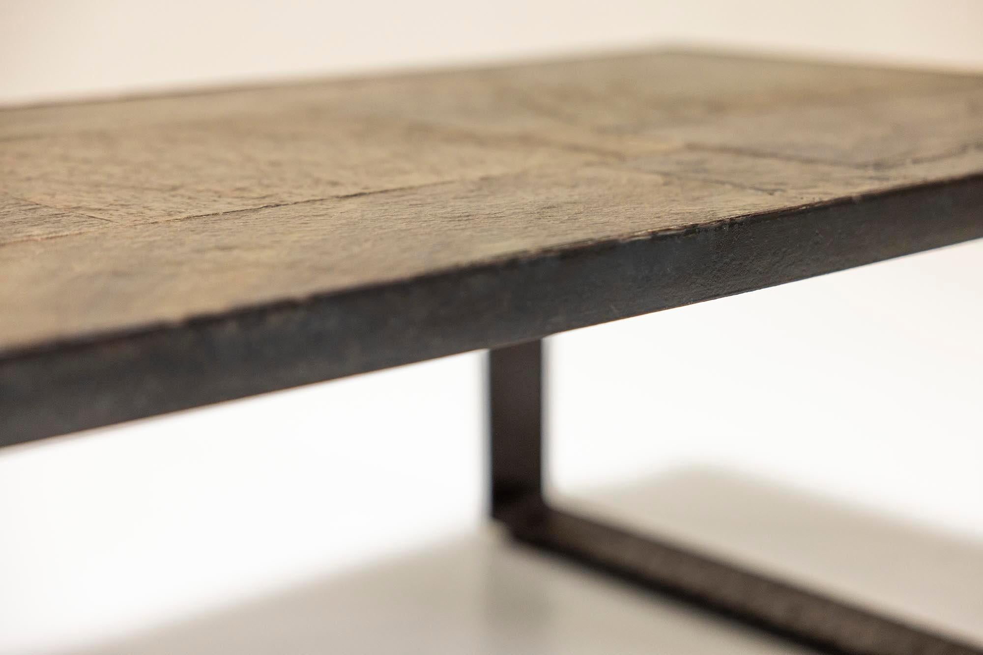 Paul Kingma Brutalist Coffee Table In Stone And Hammered Metal, Netherlands 1960 For Sale 4