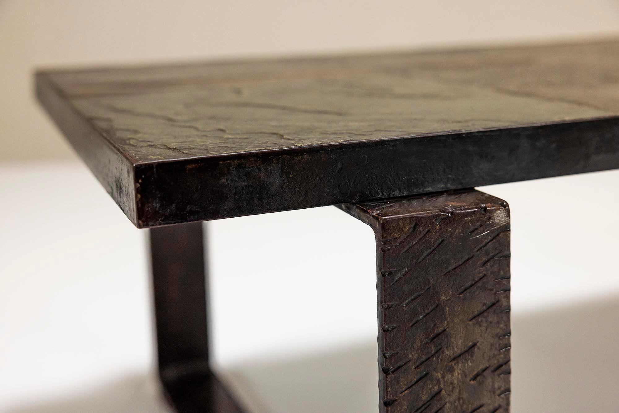 Paul Kingma Brutalist Coffee Table In Stone And Hammered Metal, Netherlands 1960 For Sale 3