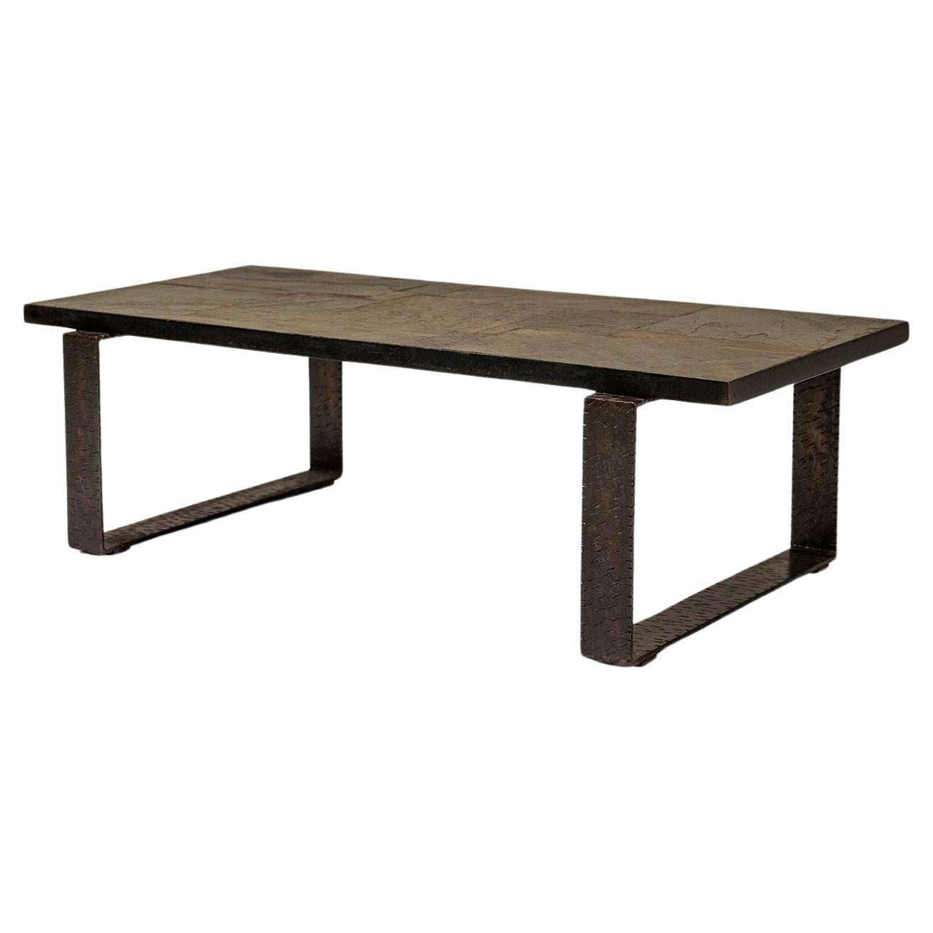 Paul Kingma Brutalist Coffee Table In Stone And Hammered Metal, Netherlands 1960 For Sale