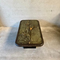 Paul Kingma Brutalist Green Japanese Slate Stone Rectangular Coffee Table Agate