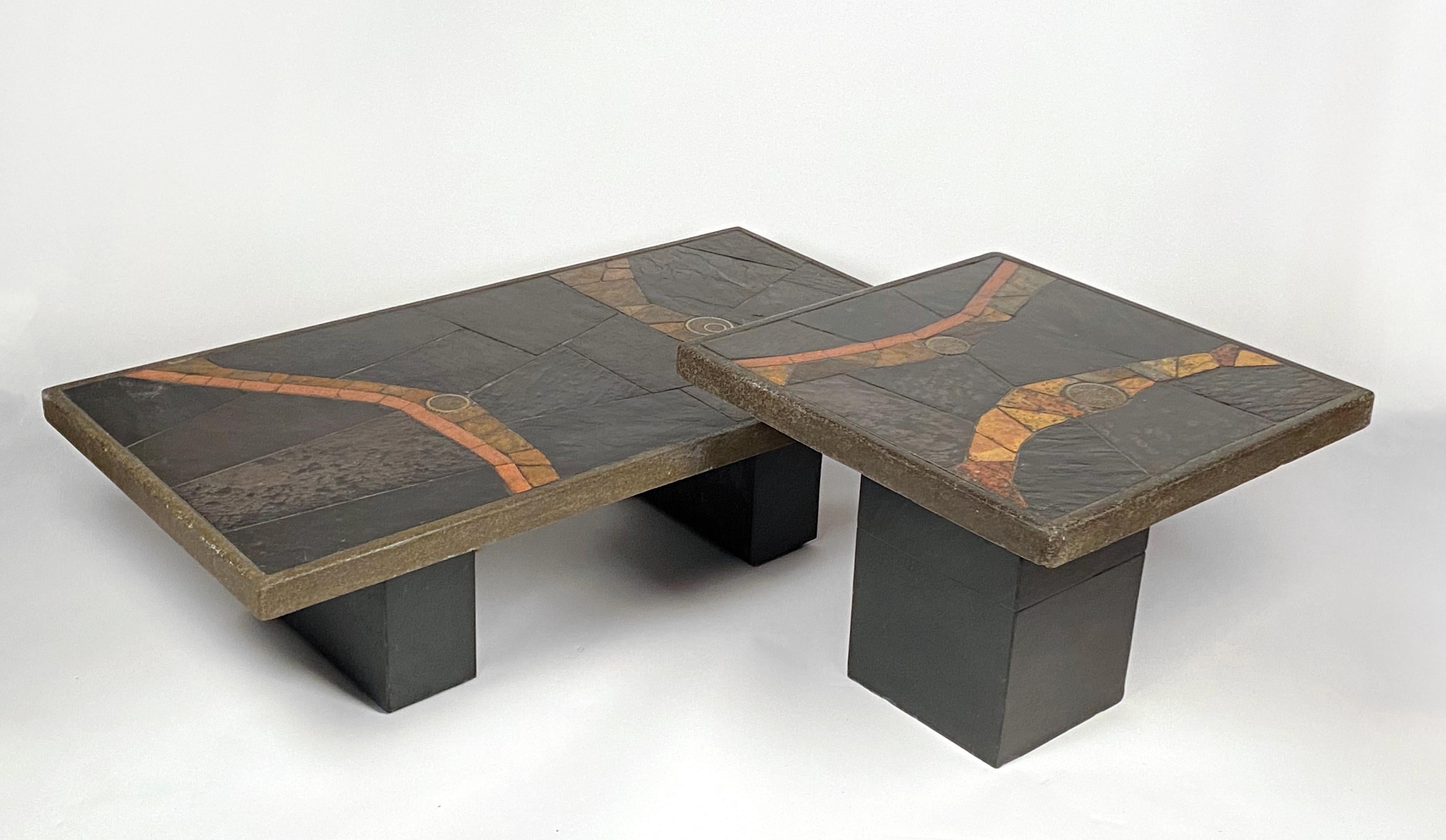 Dutch Paul Kingma Brutalist Mosaic Coffee and Side Table in Slate