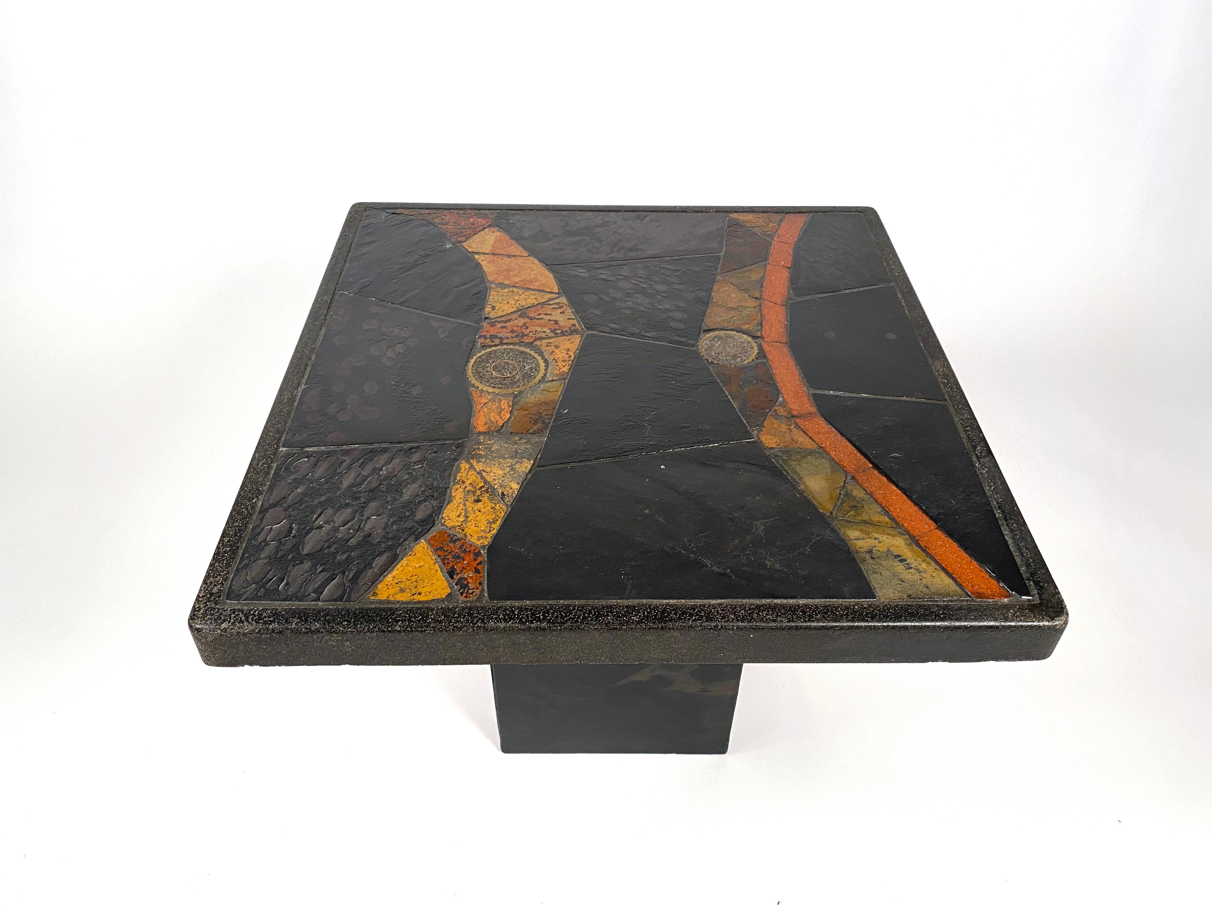 Bronze Paul Kingma Brutalist Mosaic Coffee and Side Table in Slate