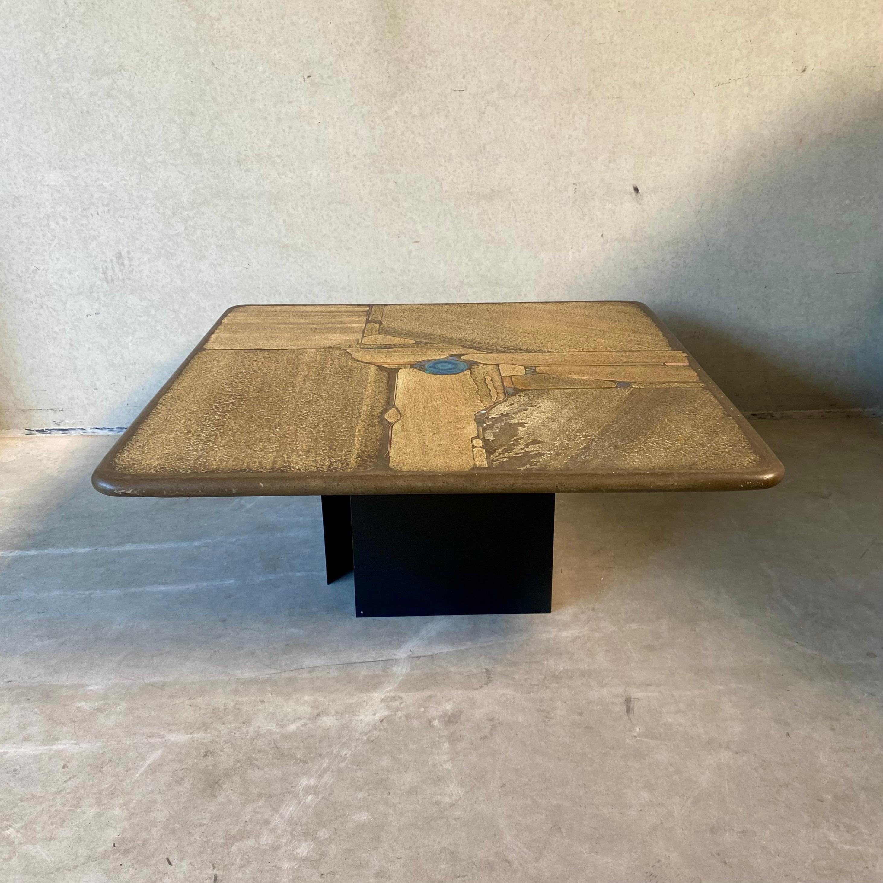 Paul Kingma Brutalist Square Slate Stone Blue Agate Coffee Table 6